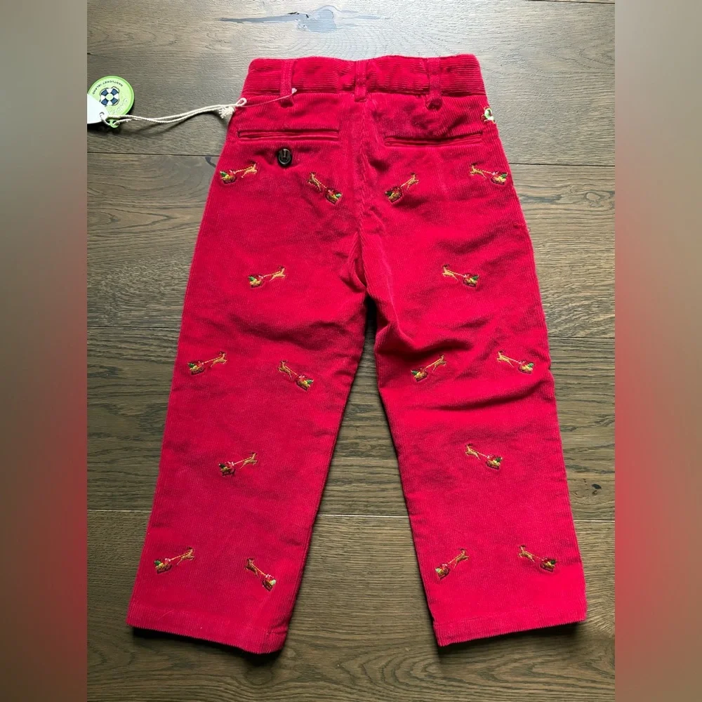 New Castaway Nantucket Boys Beachcomber Corduroy Pants/Crimson Santa Sleigh 2